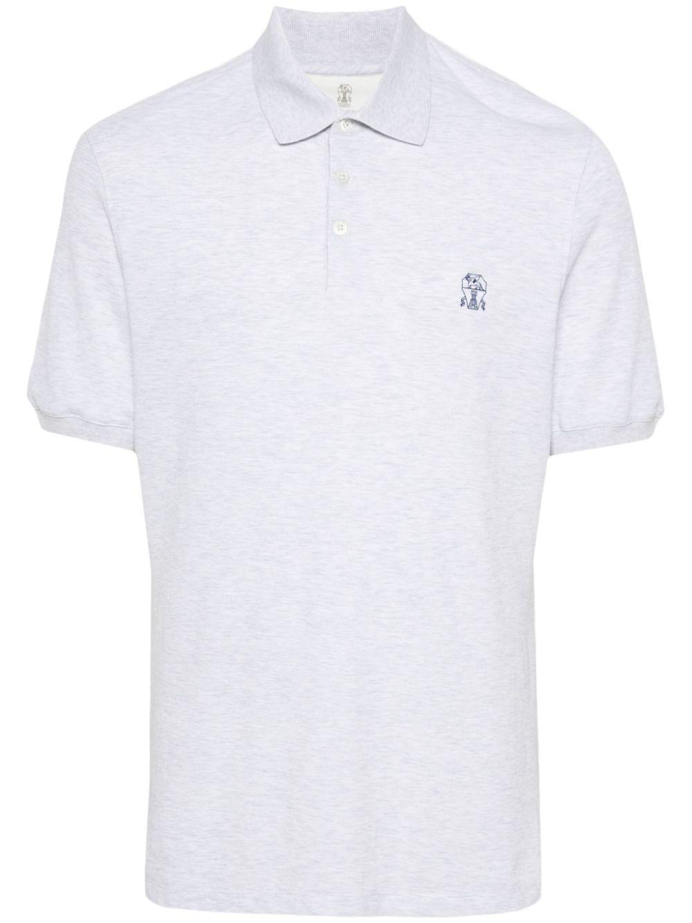 BRUNELLO CUCINELLI Cotton Piquet Logo Polo In Pearl Grey Product Image