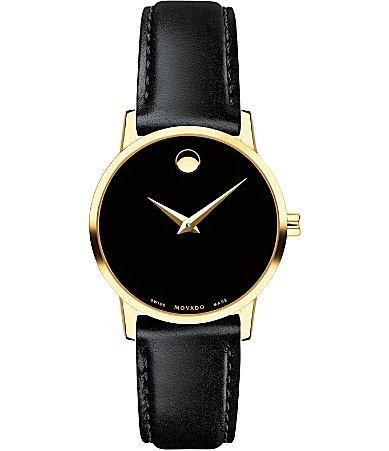 Movado Museum Classic Black and Gold Calfskin Strap Analog Watch Product Image