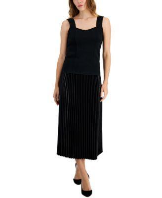 Anne Klein Womens Sweetheart Neck Sweater Tank Top Pull On Pleated Midi Skirt Product Image