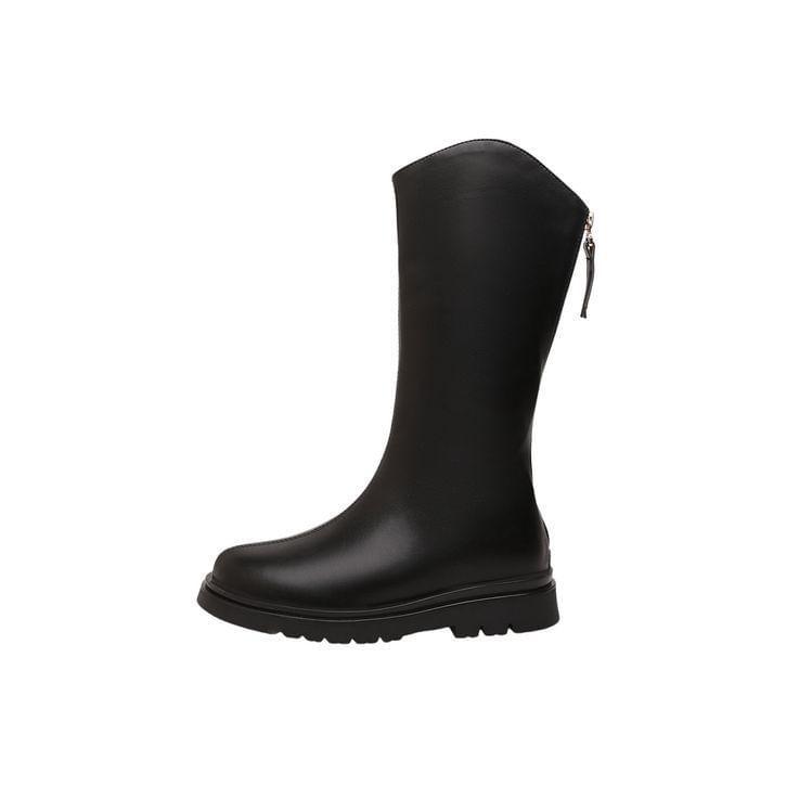 Platform Plain Zip-Up Faux Leather Tall Boots Product Image