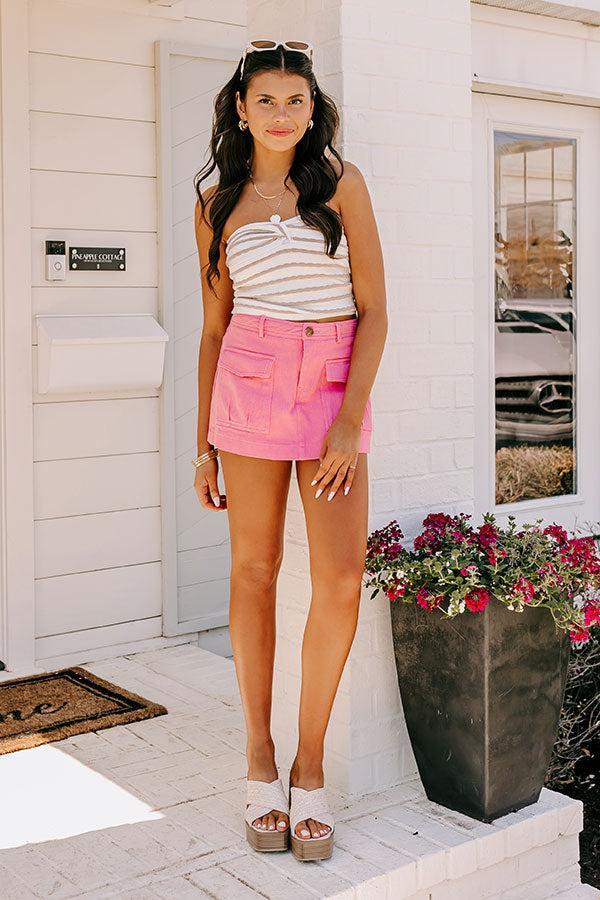 The Aubrielle Denim Skort In Bubblegum Pink Product Image