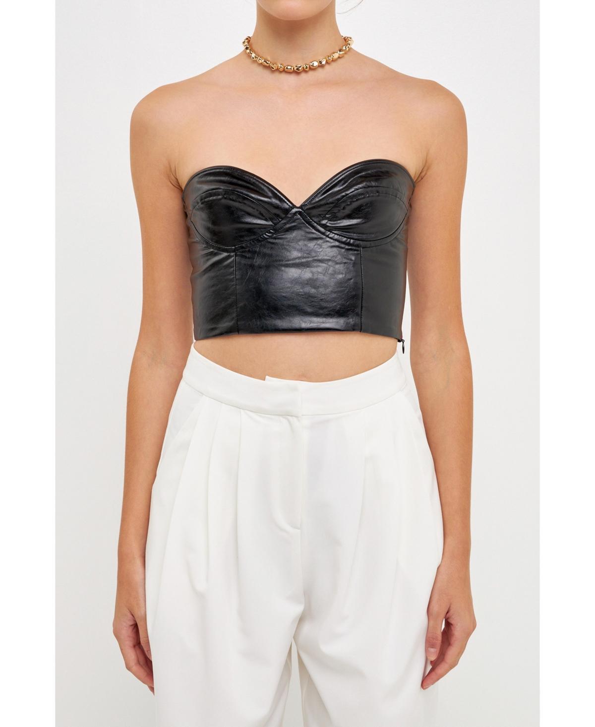 Grey Lab Strapless Faux Leather Bustier Crop Top in Black at Nordstrom, Size Large Product Image