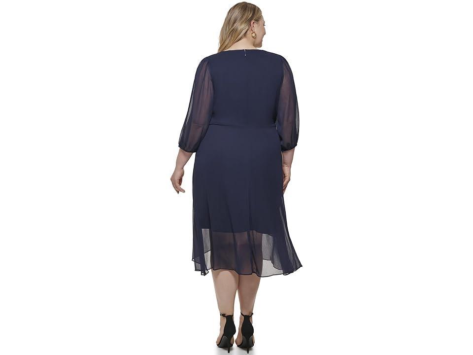 DKNY Plus Size Long Sleeve Balloon Sleeve Dress (Midnight Navy) Women's Clothing Product Image