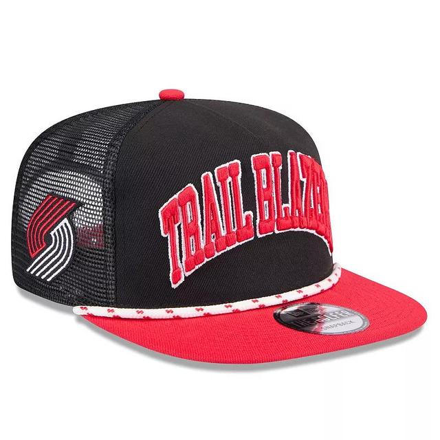 Mens New Era /Red Portland Trail Blazers Throwback Team Arch Golfer Snapback Hat Product Image