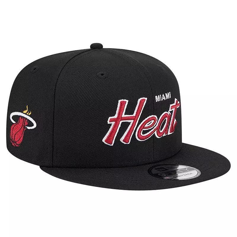 Mens New Era Miami Heat Evergreen Script Side Patch 9FIFTY Snapback Hat Product Image