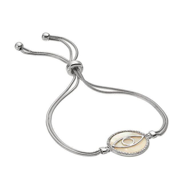 Sterling Silver Mother-of-Pearl & Cubic Zirconia Evil Eye Bolo Bracelet, Womens White Product Image