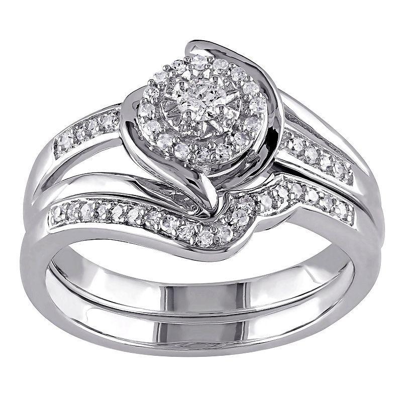 Stella Grace Sterling Silver 1/4 Carat T.W. Diamond Halo Twist Engagement Ring Set, Womens Product Image