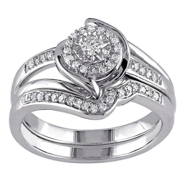 Stella Grace Sterling Silver 1/4 Carat T.W. Diamond Halo Twist Engagement Ring Set, Womens White Product Image