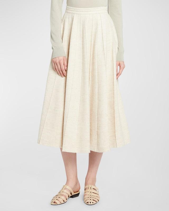 Fumiko Pleated Wool Silk Linen Midi Skirt Product Image