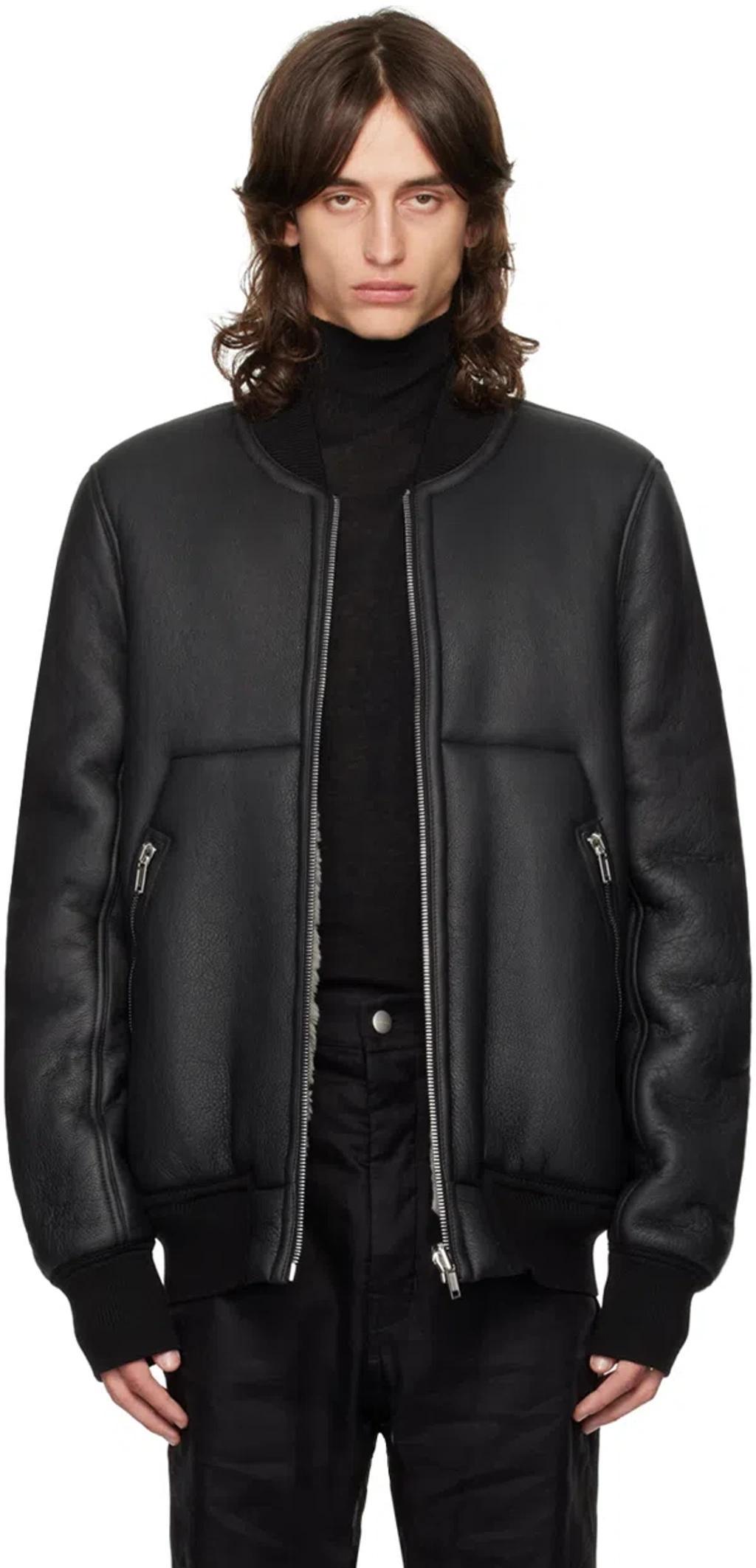 RICK OWENS Classic Flight Shearling Bomber Jacket In Black/pearl Product Image