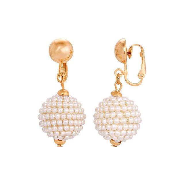 1928 Gold Tone Faux Pearl Round Clip-On Earrings, Womens, White Product Image