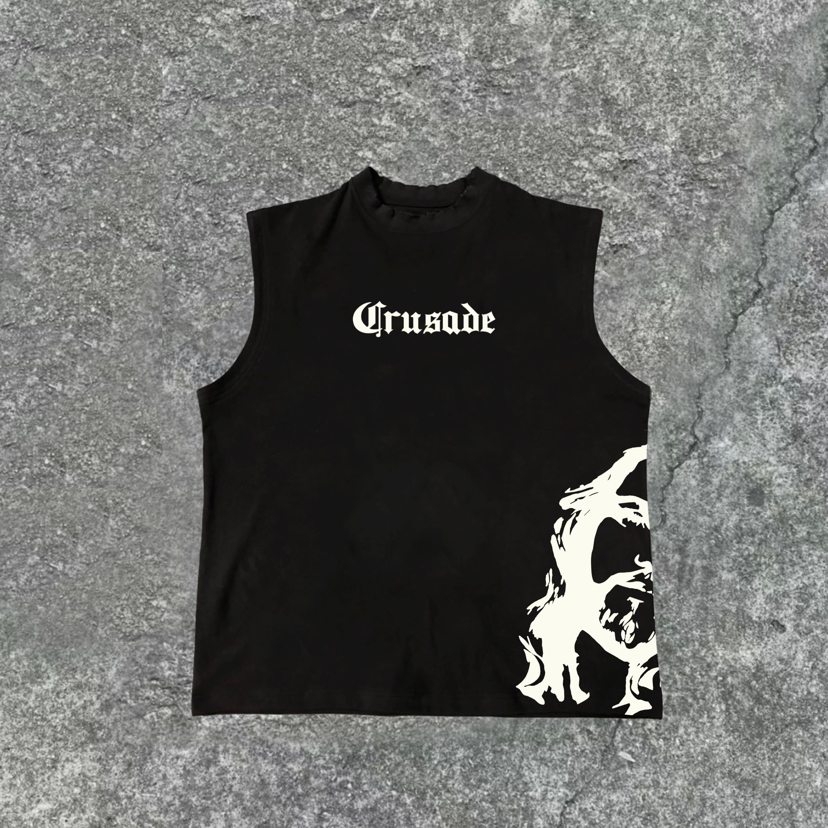 Fashionable God-Crusade Print Cotton Casual Tank Top Product Image