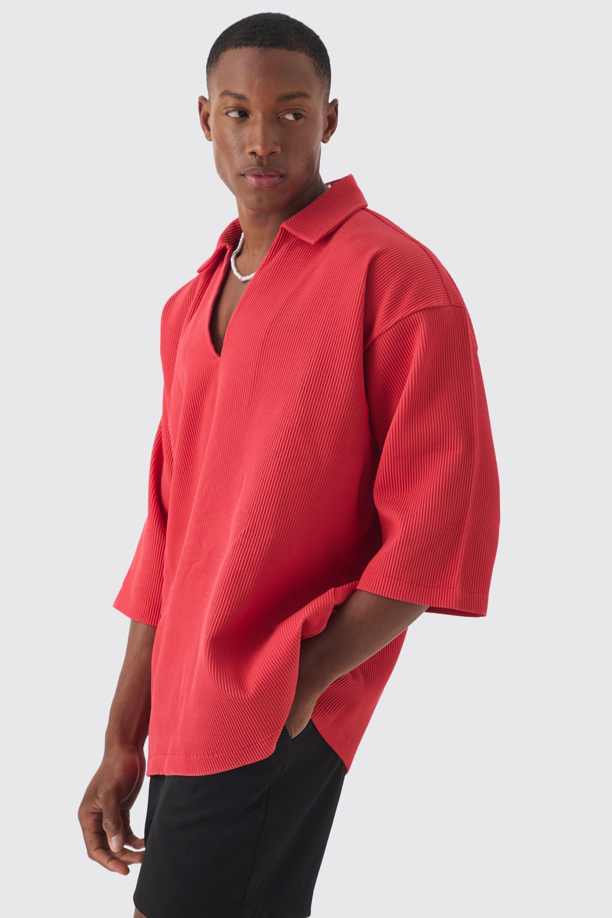 Pleated Oversized V Neck Shirt | boohooMAN USA Product Image