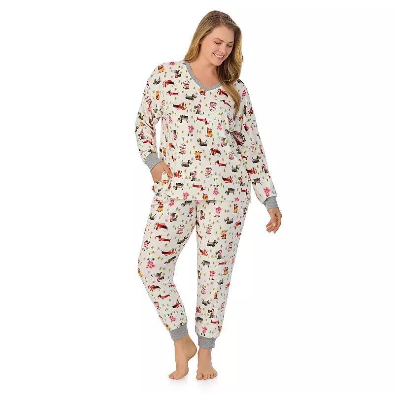 Plus Size Cuddl Duds Velour Fleece V-Neck Pajama Top & Pajama Bottoms Set, Womens Product Image