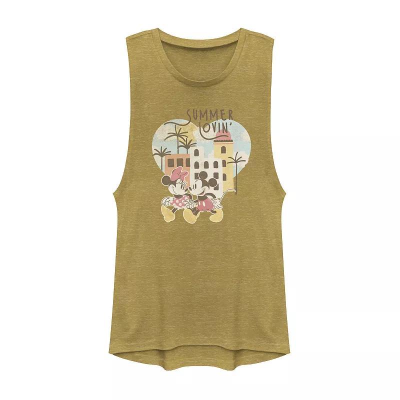 Disneys Mickey & Minnie Summer Lovin Beach Vibes Juniors Muscle Tank Top, Girls Gold Grey Product Image