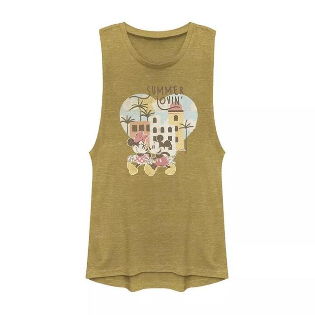 Disneys Mickey & Minnie Summer Lovin Beach Vibes Juniors Muscle Tank Top, Girls Gold Grey Product Image