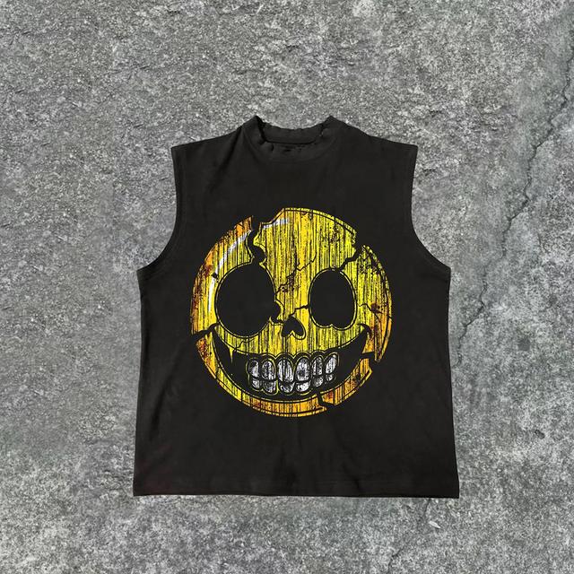 Sopula Retro Casual Old - Skull Smiley Face Cotton Casual Tank Top Product Image