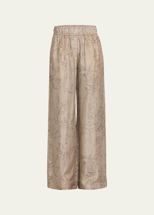 Magnolia Outline Printed Silk Pants Product Image