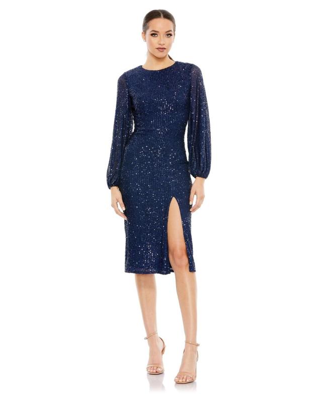 Mac Duggal Womens Sequined Puff Sleeve High Neck Dress Product Image