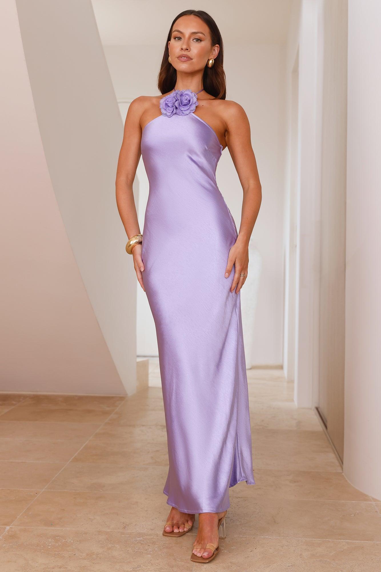 Admired By All Satin Halter Maxi Dress Lilac Product Image