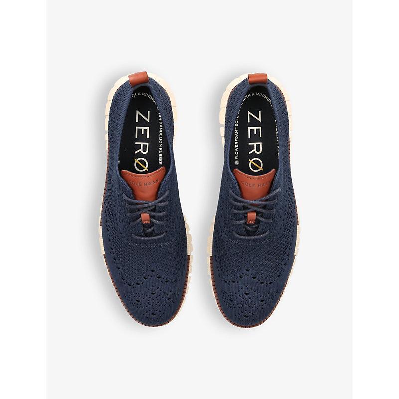 COLE HAAN Mens Zerøgrand Wingtip Stitchlite Knitted Oxford Shoes Navy In Marine Blue Stitchlite-ivory Product Image