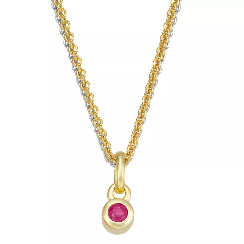 14k Gold & Sterling Silver Double Strand Ruby Charm Necklace, Womens Gold Tone Product Image