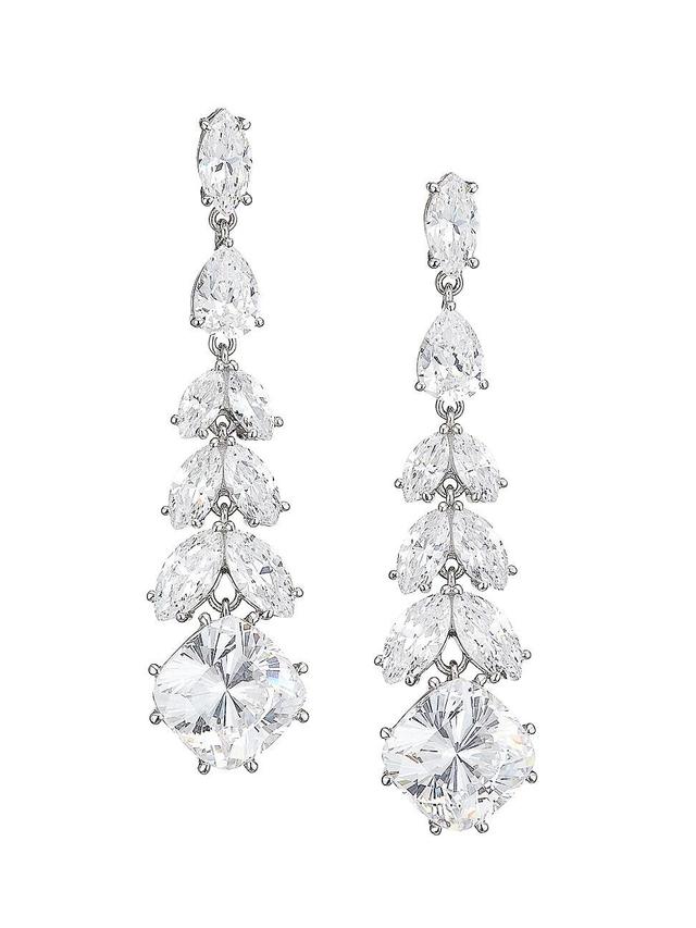 Womens Saffron Rhodium-Plated & Cubic Zirconia Linear Drop Earrings Product Image