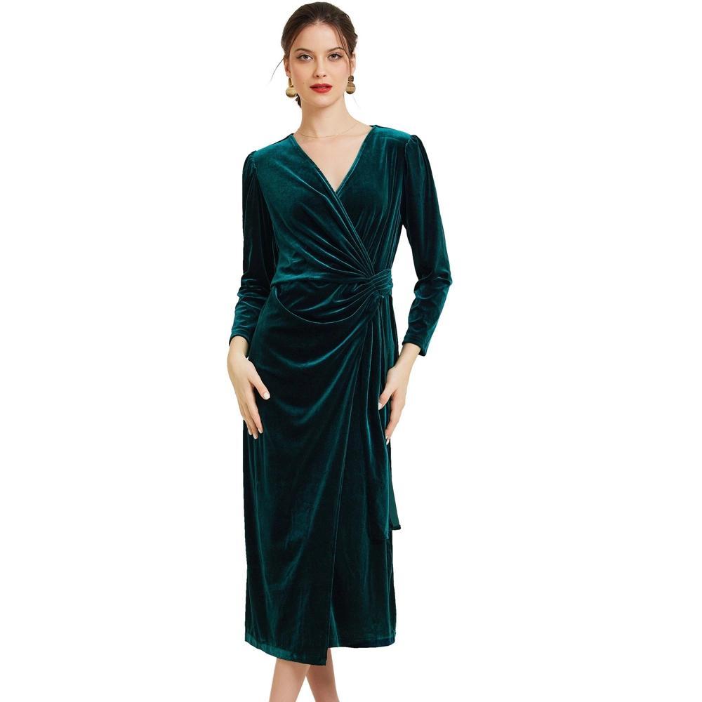 Allegra K Women's Velvet Wrap V Neck Evening Party Maxi Cocktail Dress Product Image