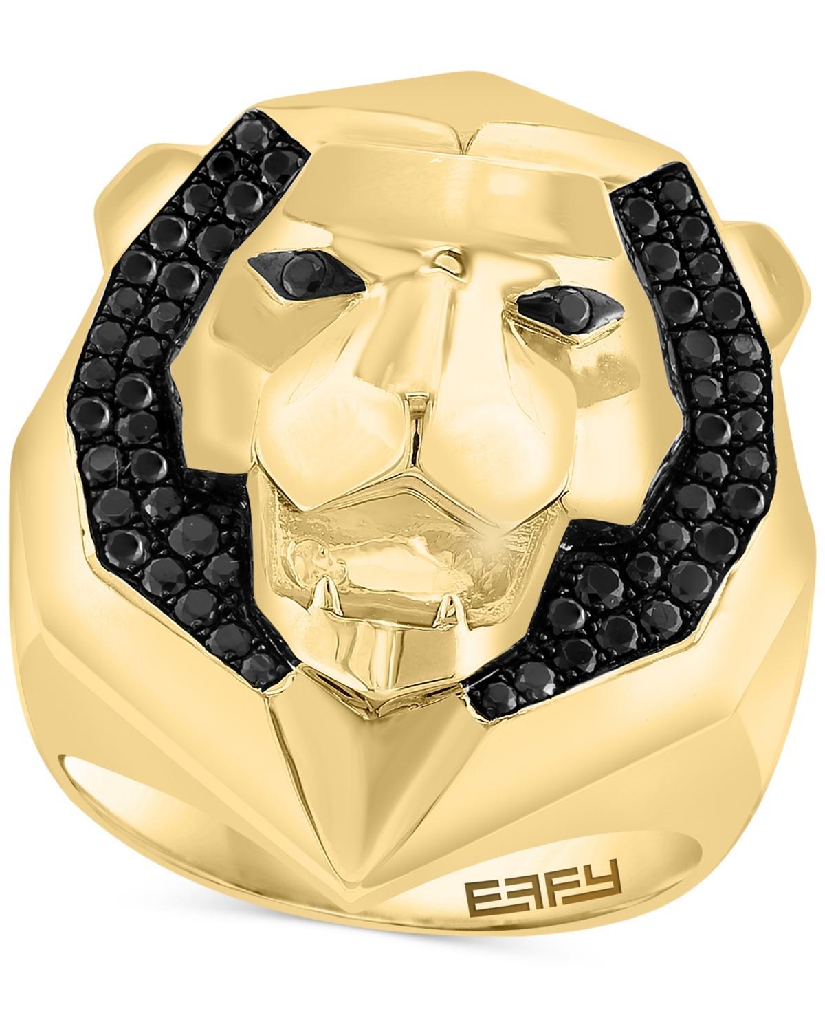 Effy Mens Black Spinel Lion Ring (7/8 ct. t.w.) in 14k Gold-Plated Sterling Silver Product Image