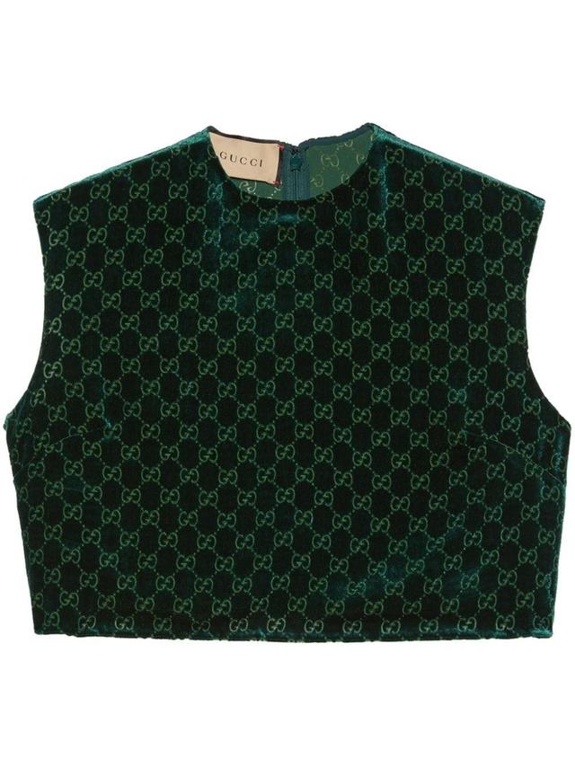 Gg-jacquard Velvet Top In Green Product Image