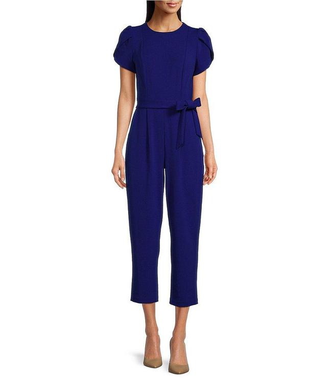 Calvin Klein Short Sleeve Crew Neck Tie Waist Jumpsuit Product Image