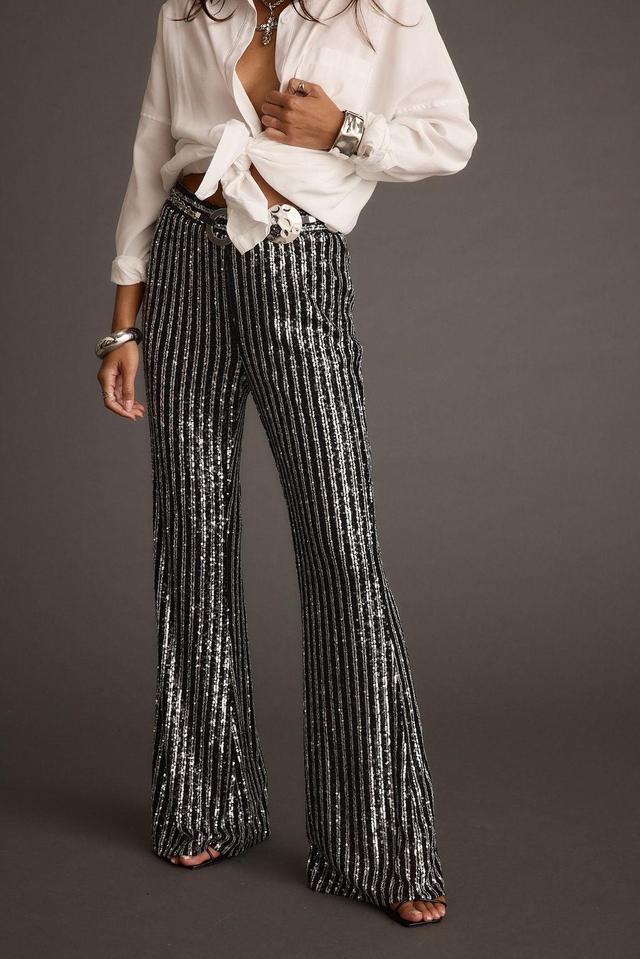 Alicia Black and Silver Striped Sequin Pants Product Image