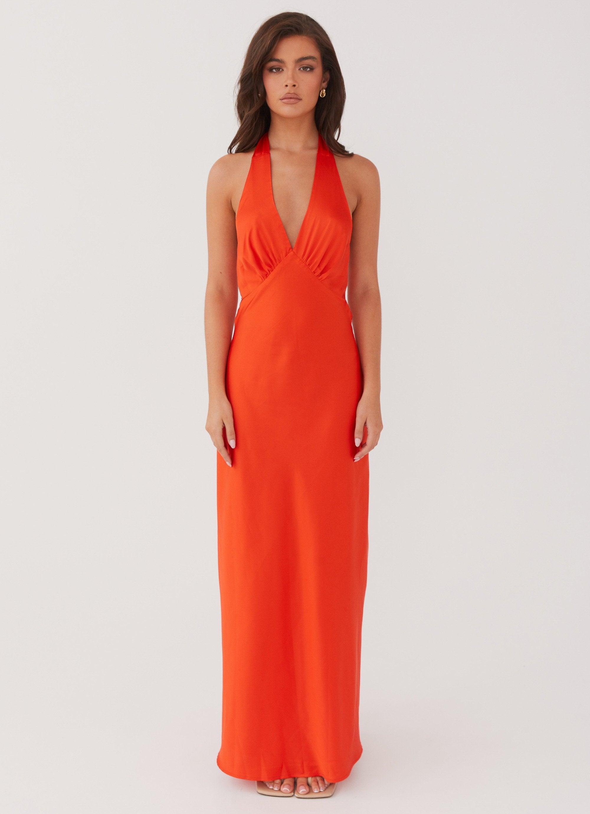 Heavy Hearted Satin Maxi Dress - Sunset Product Image