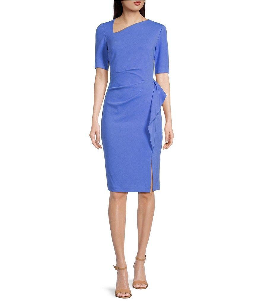 Adrianna Papell Stretch Asymmetrical Neck Short Sleeve Sheath Dress Product Image