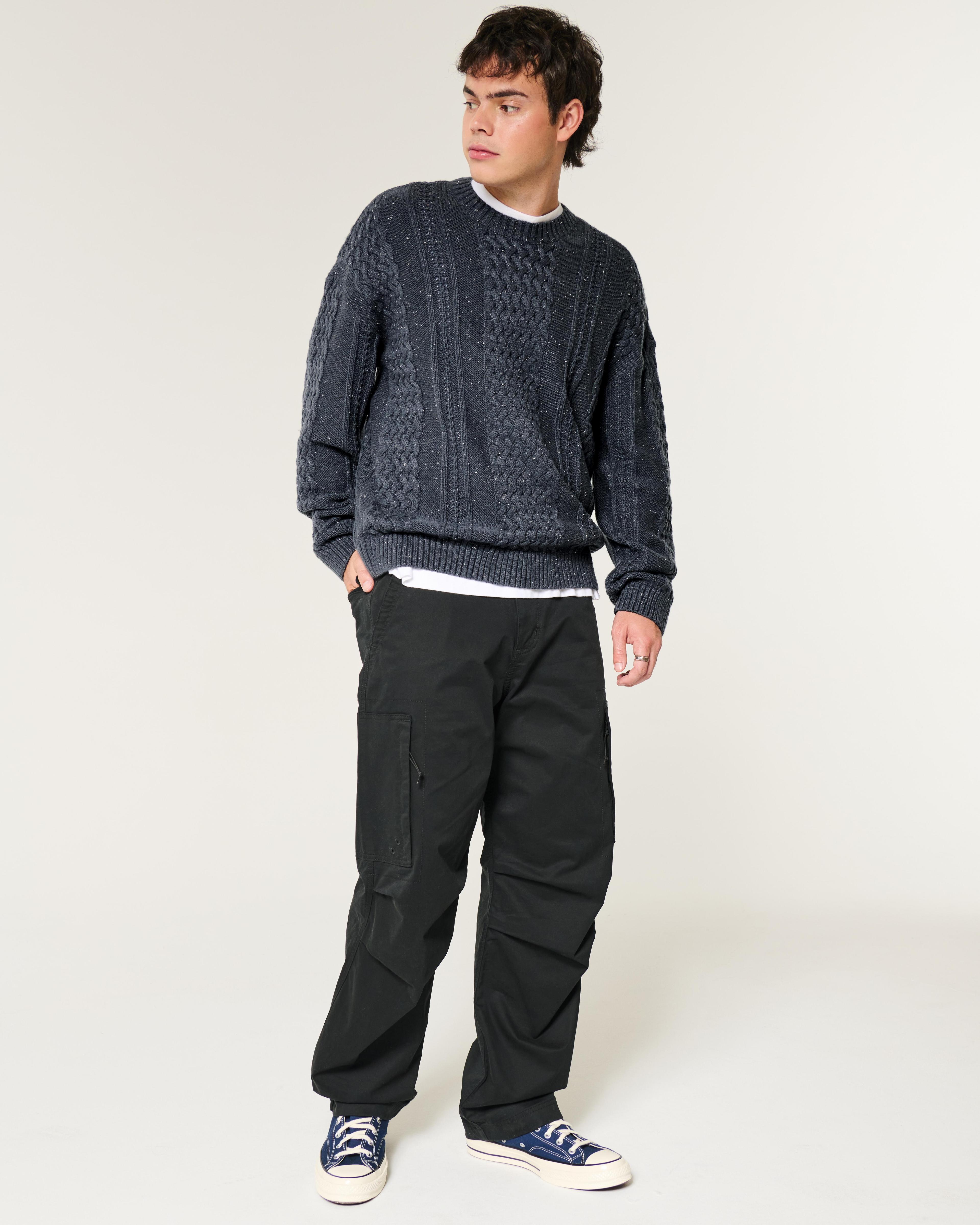 Boxy Cable-Knit Crew Sweater Product Image