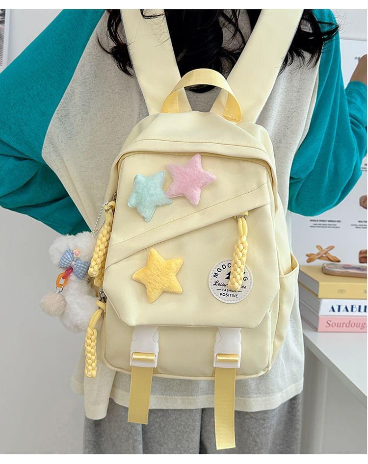 Lettering Applique Nylon Laptop Backpack / Star Badge / Bag Charm / Set Product Image