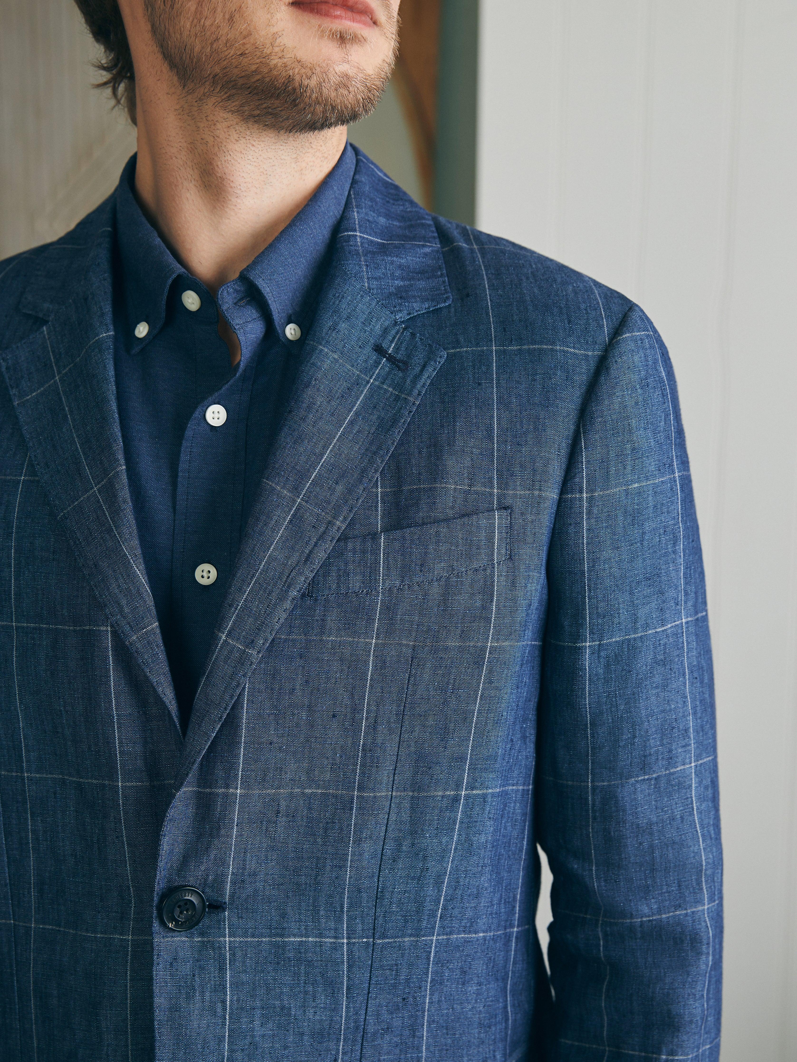 Reserve Linen Windowpane Blazer - Blue Steel Plaid Male Product Image