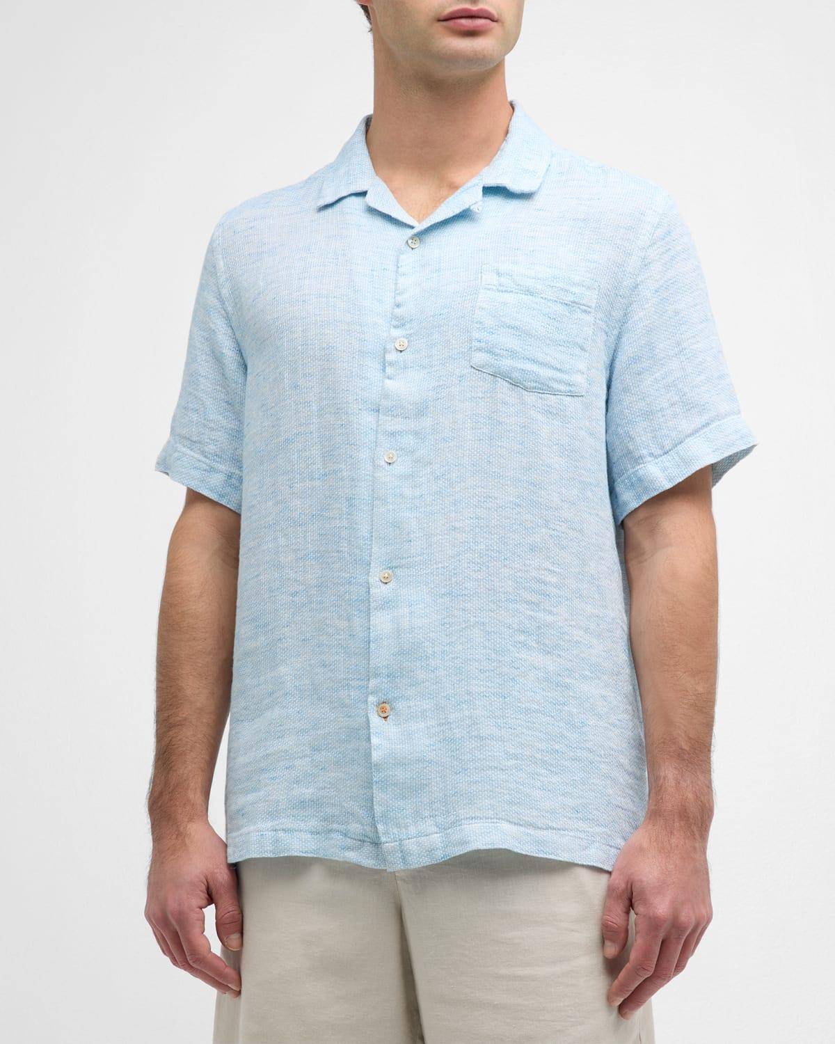 Mens Capri Linen Micro-Print Short-Sleeve Shirt Product Image