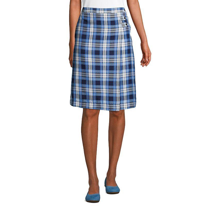 Womens Lands End Plaid Below the Knee A-line Skirt Green Product Image