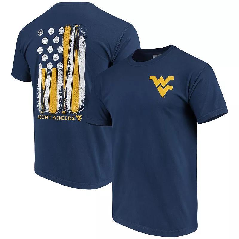 Mens West Virginia Mountaineers Baseball Flag Comfort Colors T-Shirt Blue Product Image