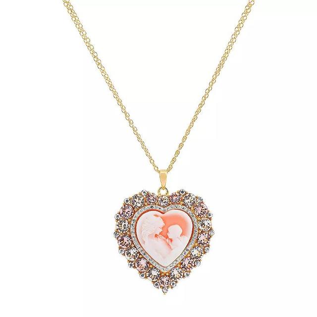 18k Gold Over Sterling Silver Crystal Rosin Mother & Baby Cameo Heart Pendant Necklace, Womens Gold Tone Product Image