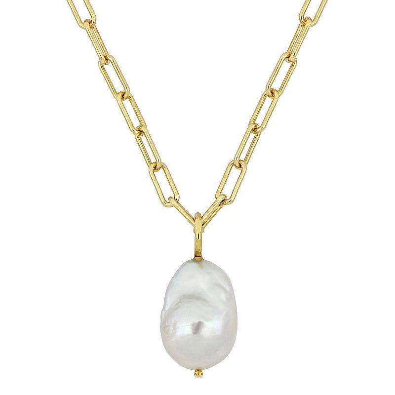 Stella Grace 18k Gold Over Silver Baroque Shape Freshwater Cultured Pearl Link Chain Necklace, Womens White Product Image