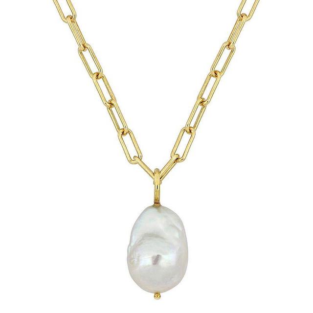 Stella Grace 18k Gold Over Silver Baroque Shape Freshwater Cultured Pearl Link Chain Necklace, Womens White Product Image