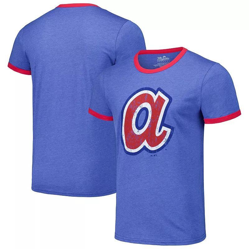 Mens Majestic Threads Royal Atlanta Braves Ringer Tri-Blend T-Shirt Product Image