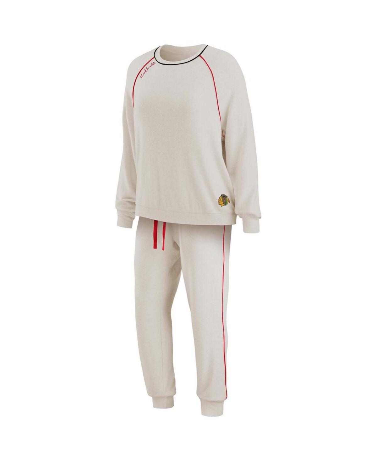 Womens WEAR by Erin Andrews Oatmeal Chicago Blackhawks Raglan Pullover Sweatshirt & Pants Lounge Set Product Image