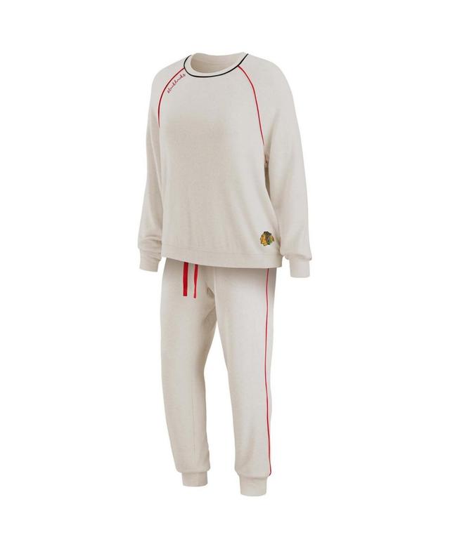 Womens WEAR by Erin Andrews Oatmeal Chicago Blackhawks Raglan Pullover Sweatshirt & Pants Lounge Set Product Image