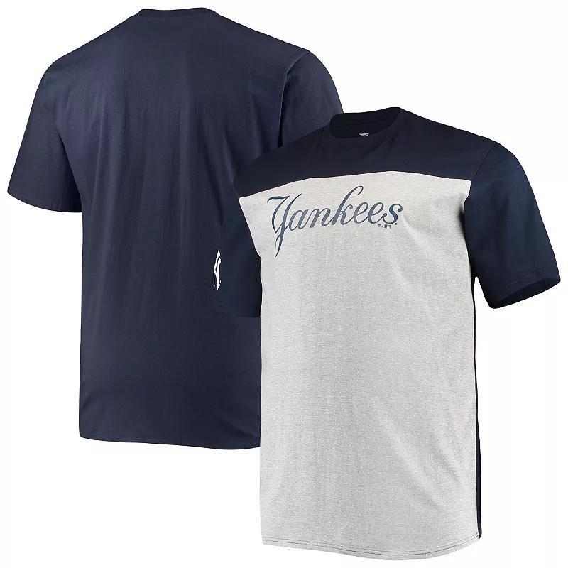 Mens Fanatics Navy, Heather Gray New York Yankees Big and Tall Colorblock T-shirt - Navy Product Image