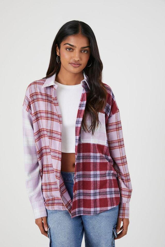 Oversized Colorblock Plaid Flannel Shirt | Forever 21 Product Image