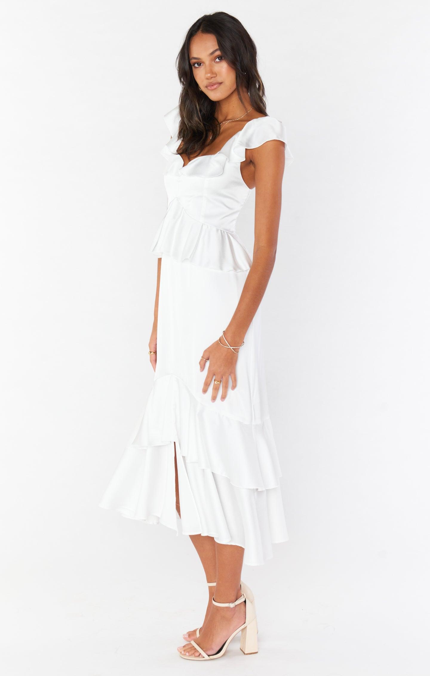 Reese Ruffle Dress ~ Ivory Luxe Satin Product Image