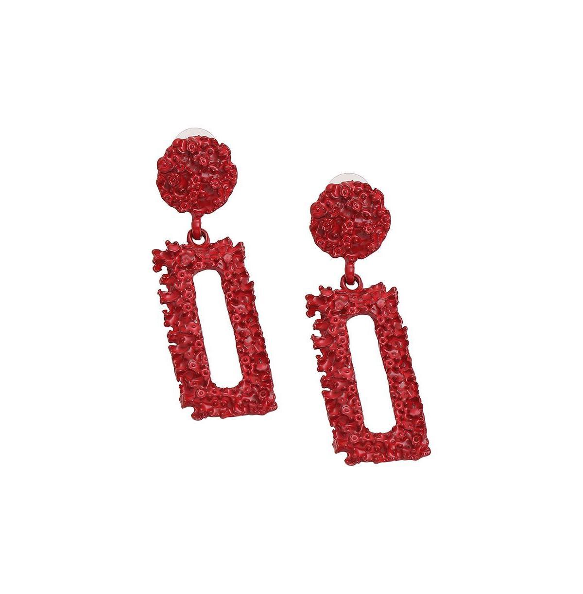 Sohi Womens Red Textured Geometric Drop Earrings Product Image